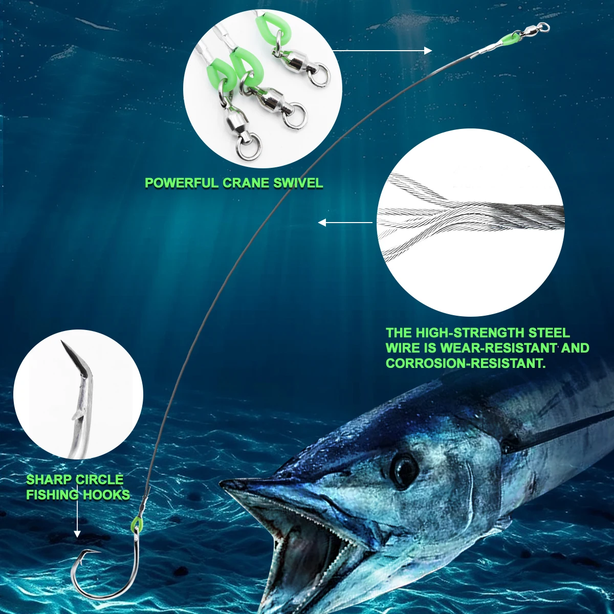 ZYZ 2 unids/lote anzuelos de pesca de mar aparejos de atún grandes 14/0 #   16/0 #   18/0 #   Gancho circular con plataformas de tiburón para pesca en barco, alambre de acero de 49 hebras - imagen 5