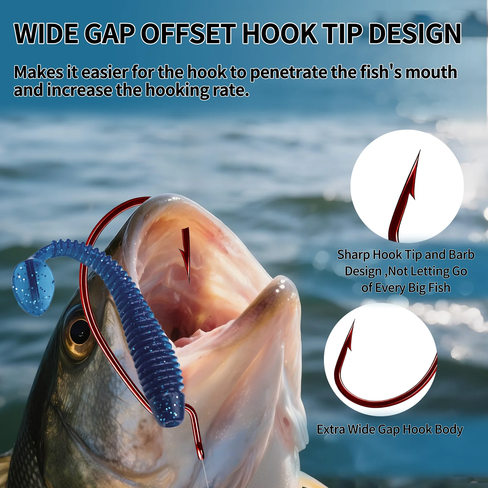 Anzuelo de gusano EWG rojo de 9KM, 25-100 Uds., anzuelo de pesca compensado para pesca de lubina, anzuelos de aparejo Texas, anzuelos de cebo vivo para agua dulce y salada - imagen 5