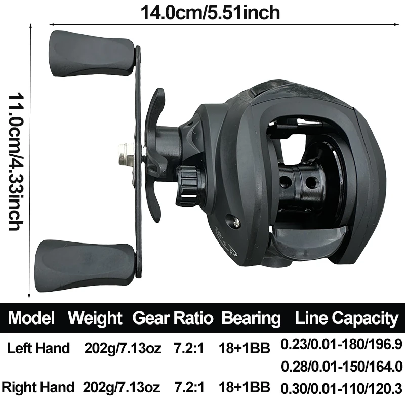 Carrete de pesca Baitcasting de lanzamiento de larga distancia, relación de engranaje 7,2: 1, carrete de Metal intercambiable para manos izquierda/derecha con sistema de freno magnético - imagen 4