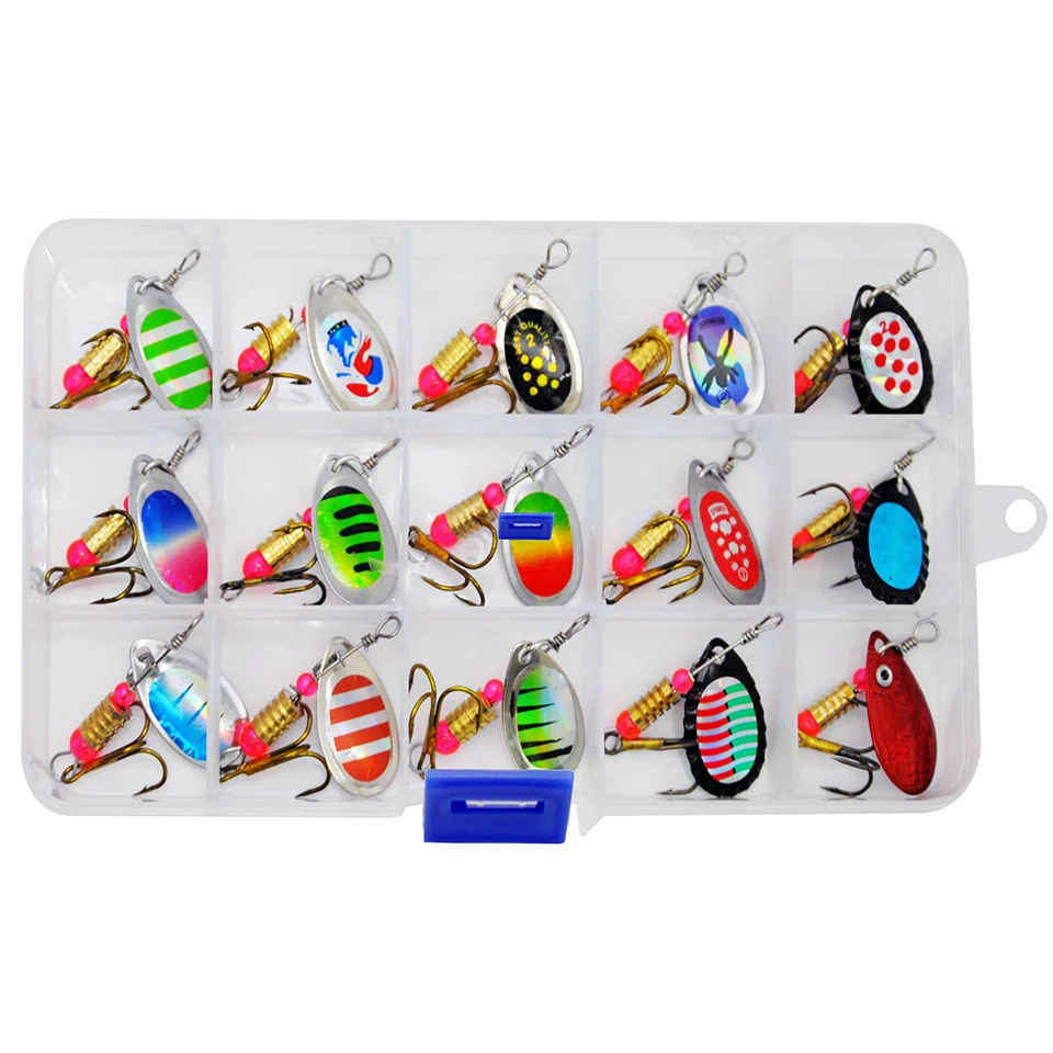 WALK FISH-Juego de Señuelos de Pesca giratorios, cebo Artificial de ganchillo, cuchara de Metal, 15 piezas - imagen 2