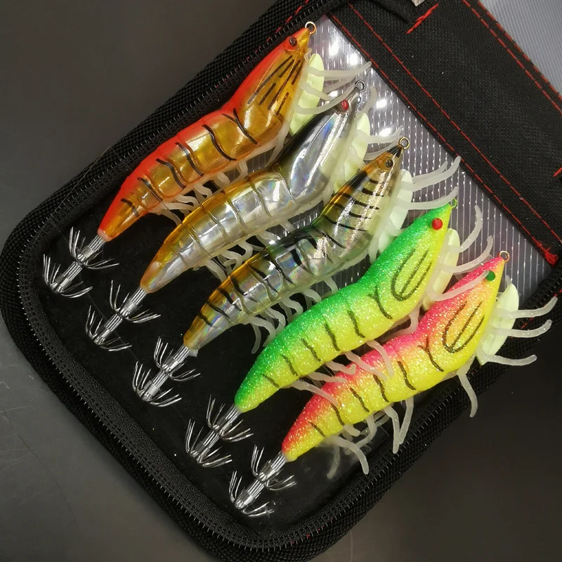1pc/5pcs 3D Hybrid Shrimp Egl Lure Fluorescent Squid Jigs for Freshwater and Saltwater Fishing - imagen 4