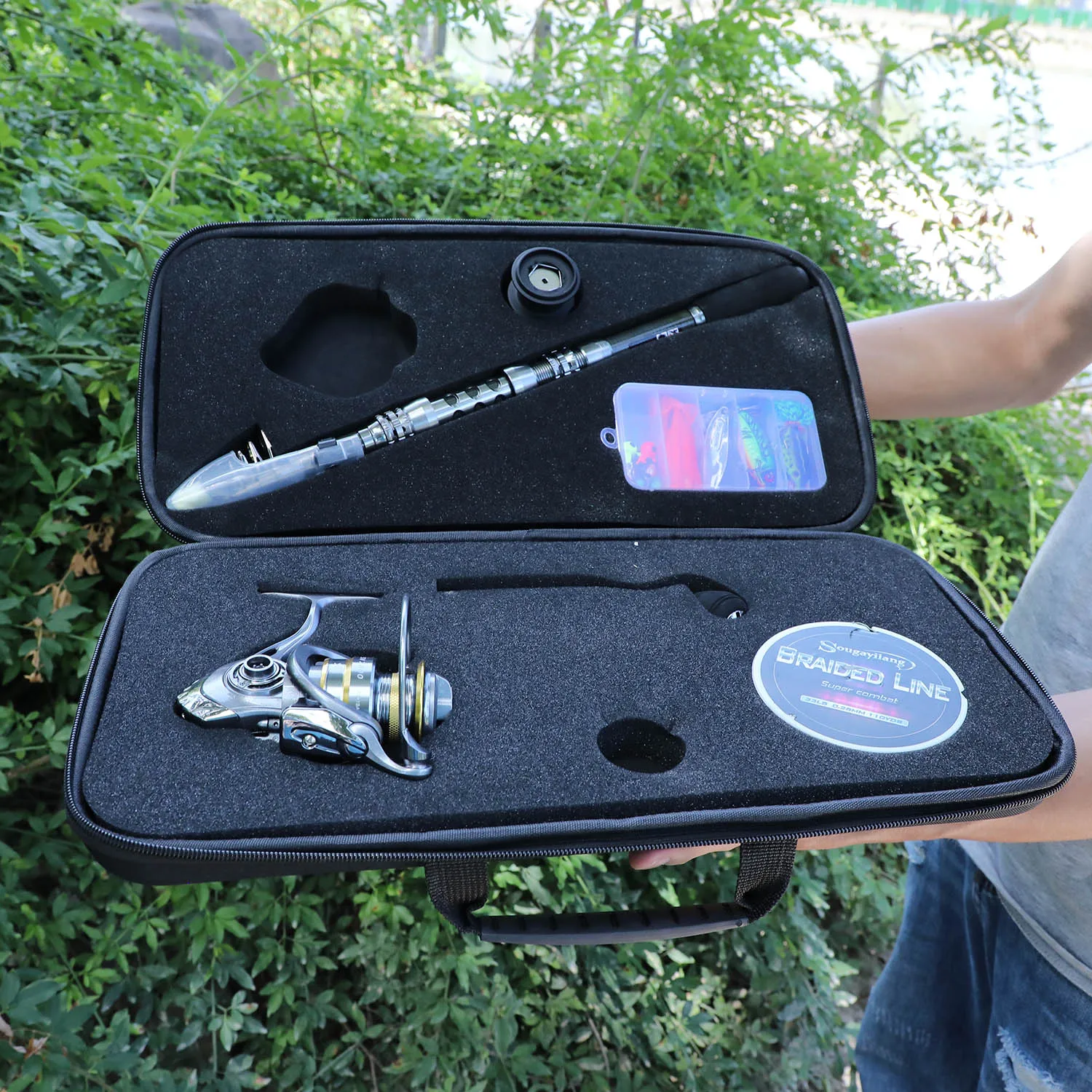 Sougayilang-Conjunto combinado de caña de pescar y carrete con caña de pescar telescópica, bolsa de pesca de 1,8-2,4 m para accesorios de pesca Saltweter - imagen 5