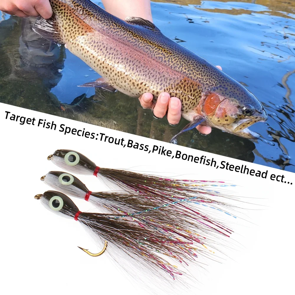 Wifreo 1 pieza/2 piezas # 8 Señuelos de pesca luminosos 3D Fish Eye Thunder Creek Minnow Bucktail Streamer Fly Small Baitfish Trucha Bass Pike - imagen 5