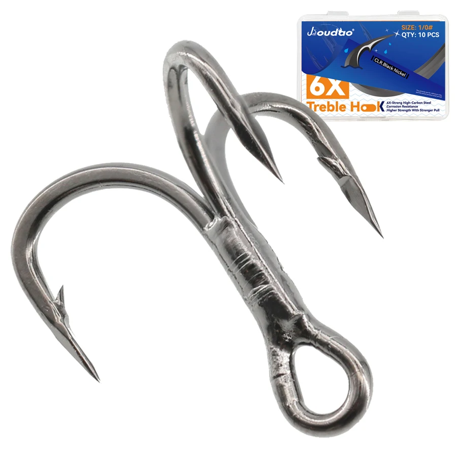 6x anzuelos de pesca fuertes, 10 Uds., anzuelo triple, anzuelos de pesca clásicos de níquel negro, anzuelos afilados fuertes, tamaño 8 6 4 2 1 1/0 2/0 3/0