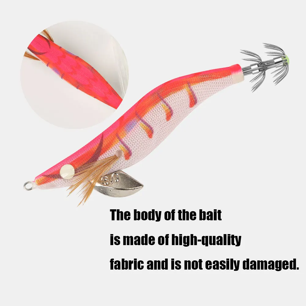 Un señuelo de pesca con un cuerpo rosa y un gancho plateado