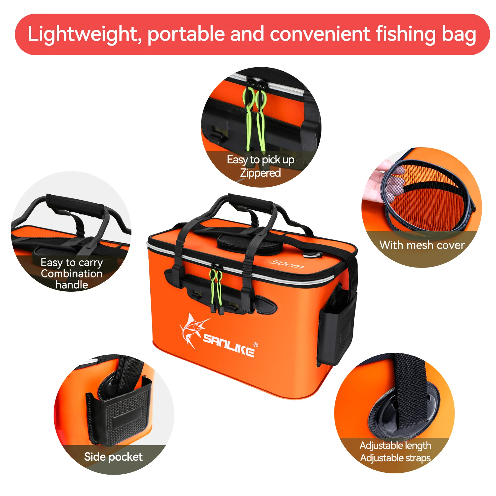 SANLIKE 40 50CM naranja cubo de pescado plegable portátil EVA material impermeable caja de pesca camping al aire libre senderismo pesca caja de agua - imagen 3
