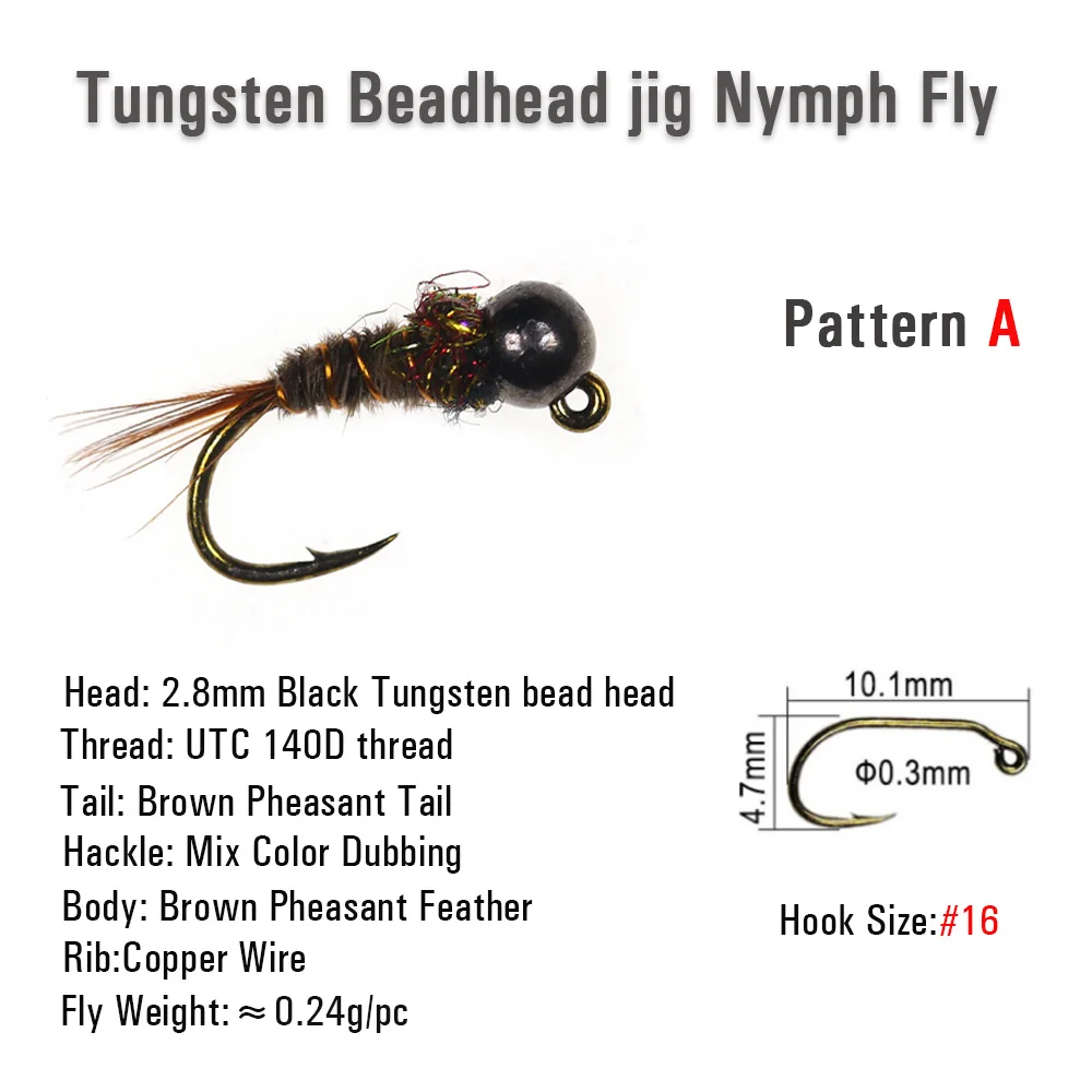 ICERIO 8 Uds. Plantilla de cuentas de tungsteno ninfas mosca húmeda Euro checa ninfa para trucha perca tipo pez azul enmalle Steelhead señuelo de pesca cebo # 16 - imagen 2