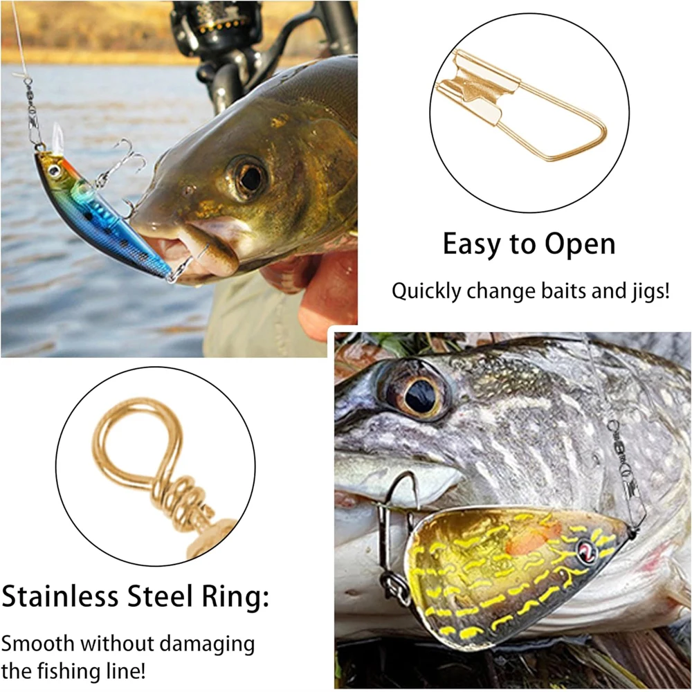 Barril de pesca de 60 piezas con broches de seguridad, conector rápido de pesca dorado, señuelo, accesorios de aparejos de pesca - imagen 5