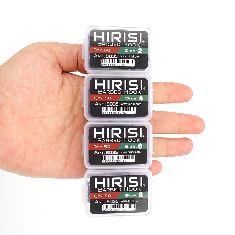 Hirisi 100 Uds PTFE recubierto de acero inoxidable con alto contenido de carbono Micro anzuelo de púas con ojo con caja empalmable 8035 herramienta de pesca - imagen 2