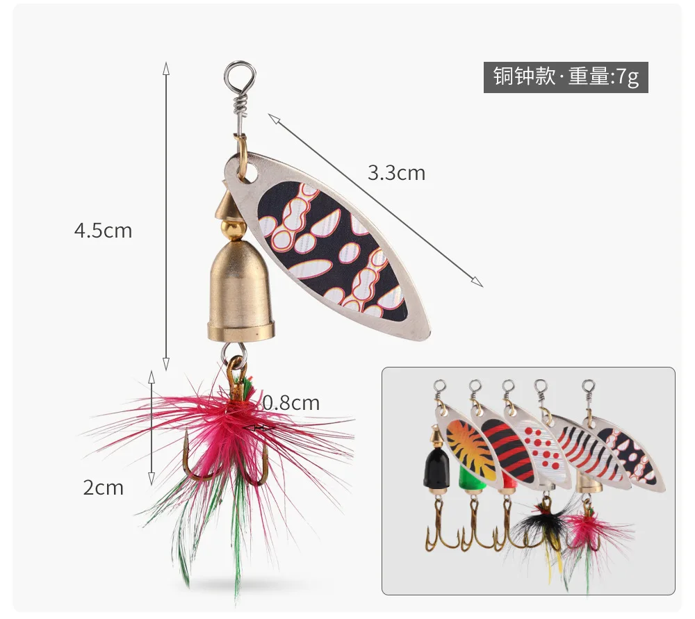 5 uds señuelo de pesca cebo giratorio, Kit de cebos giratorios de Metal duro para lubina, trucha, salmón, con cajas de aparejos