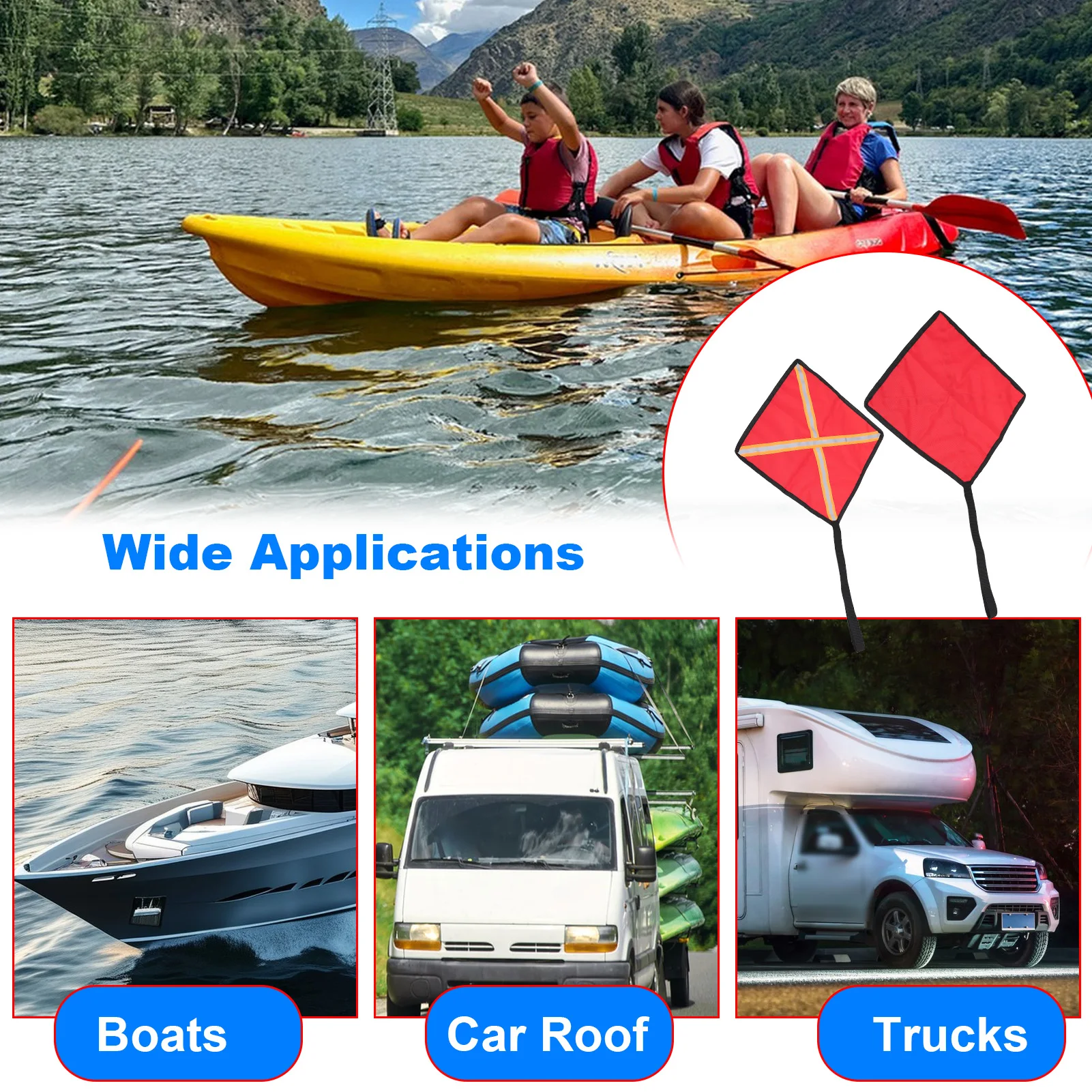 Bandera de seguridad para Kayak, 30x30cm, bandera roja reflectante de alta visibilidad para camiones, barcos, canoas, bandera de seguridad reflectante para Kayak - imagen 2