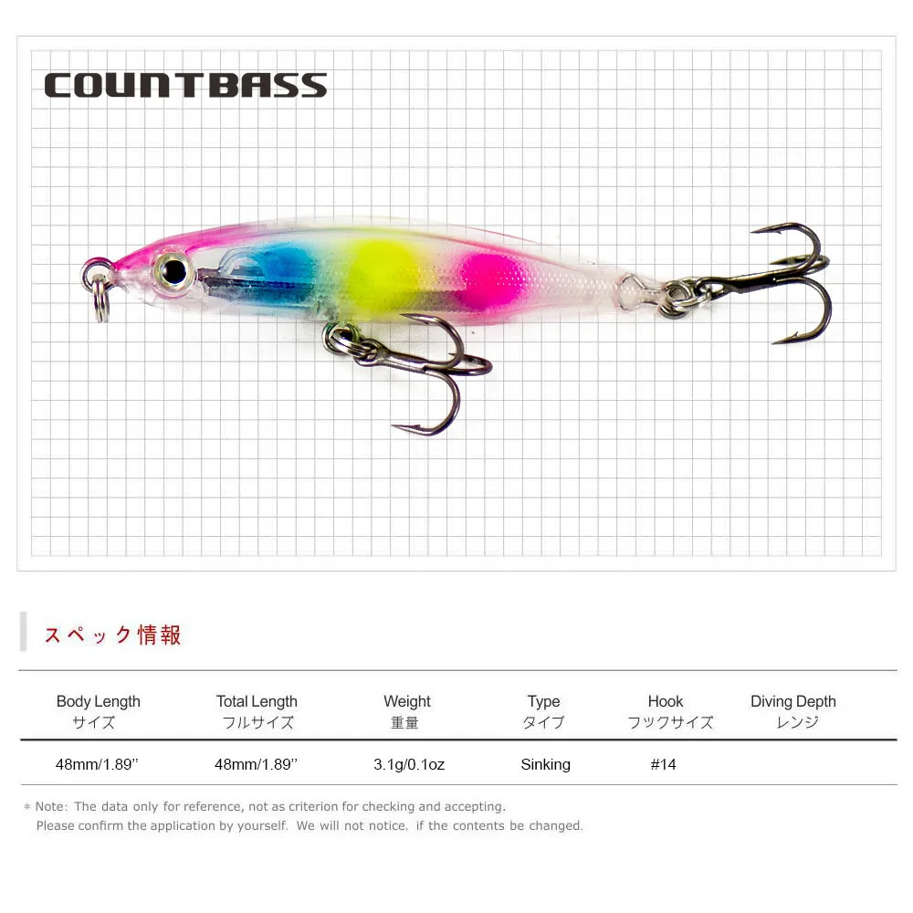 COUNTBASS Señuelo de pesca con lápiz que se hunde 48 mm 1-7/8" 3,1 g 1/8 oz. Cebos de pesca de pescador Wobbler Stick - imagen 2