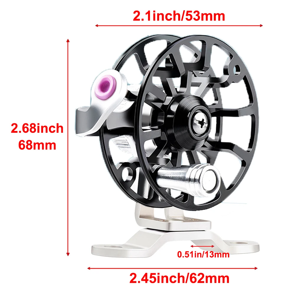 Carrete de pesca en hielo totalmente de Metal, mano derecha, 50g, 53mm, Mini rueda ligera con mosca para trucha, Lucio, aparejos de pesca de invierno - imagen 3