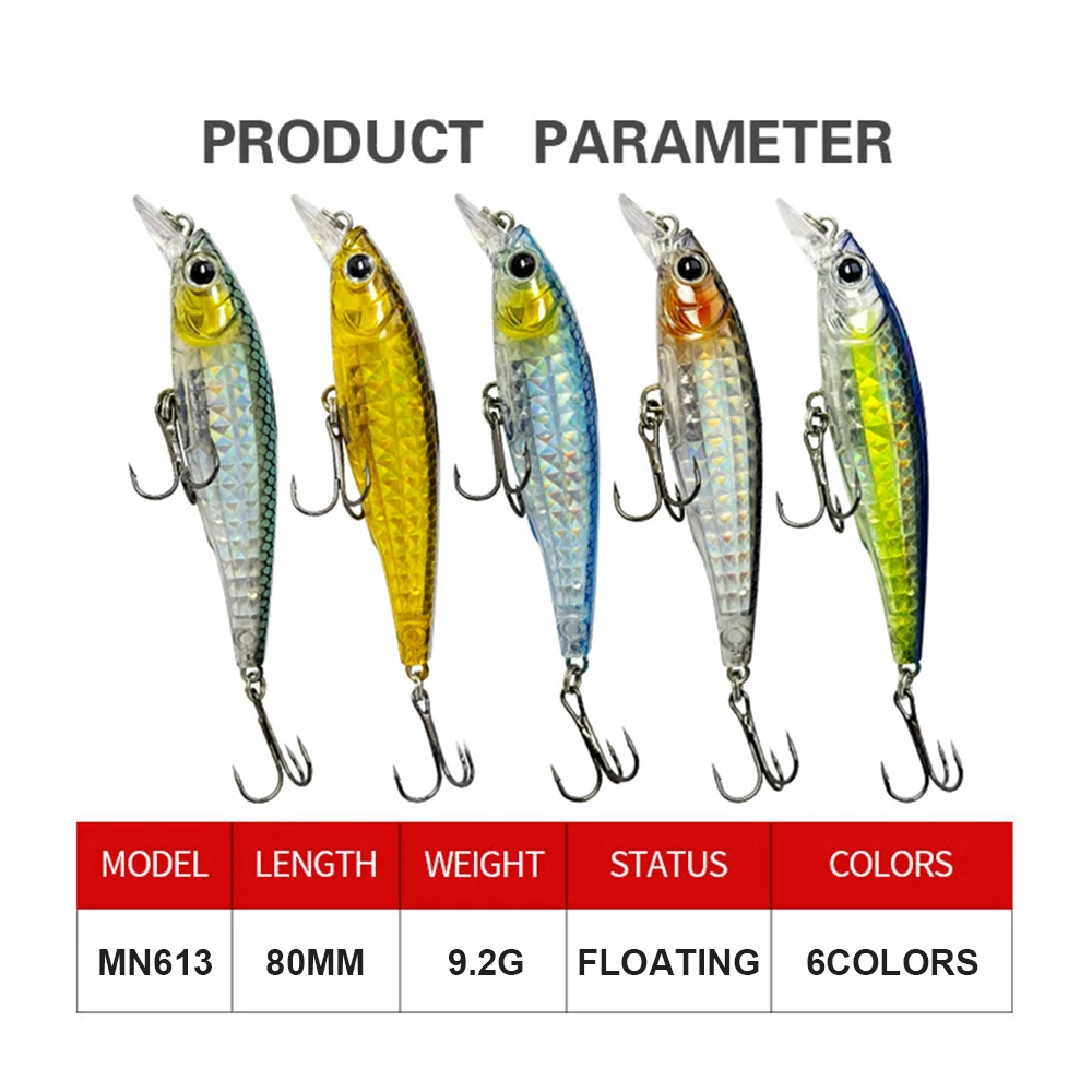 Señuelos de pesca flotantes, 8cm, 9,2g, Wobbler, fundición larga, láser, cebo duro Artificial, Jerkbait, accesorios de pesca, lubina MN613 - imagen 4