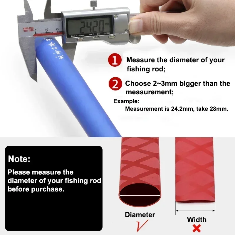 Tubo termorretráctil antideslizante, 15 18 20 22 25 28 30 35 40 45 50mm, mango aislado, protección impermeable, envoltura para caña de pescar - imagen 2