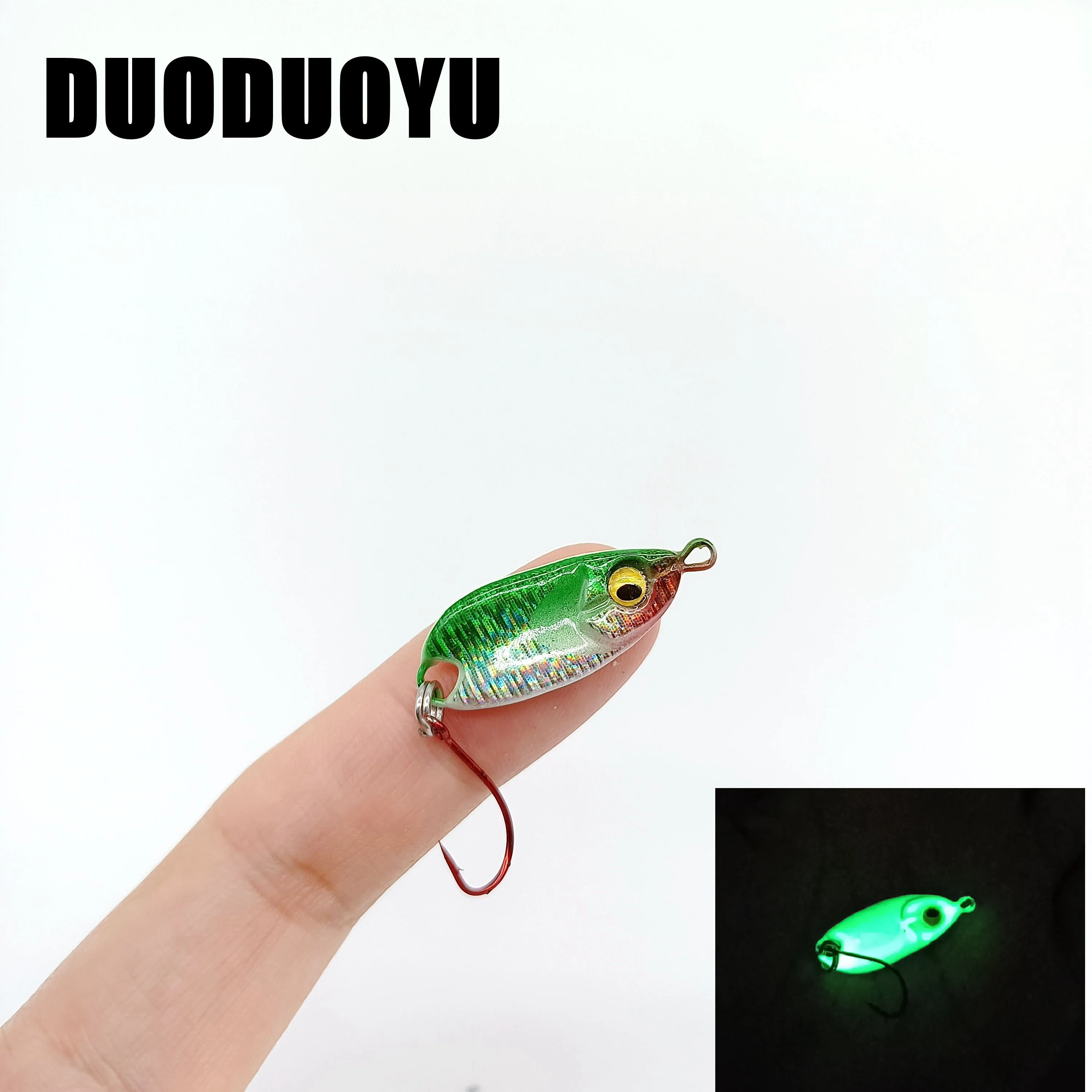 DUODUOYU, 1 Uds., nuevo señuelo de pesca JIG pequeño, 3g/5,5g, Mini señuelo tipo cuchara con un solo gancho, cebo luminoso Artificial, aparejos de pesca - imagen 3