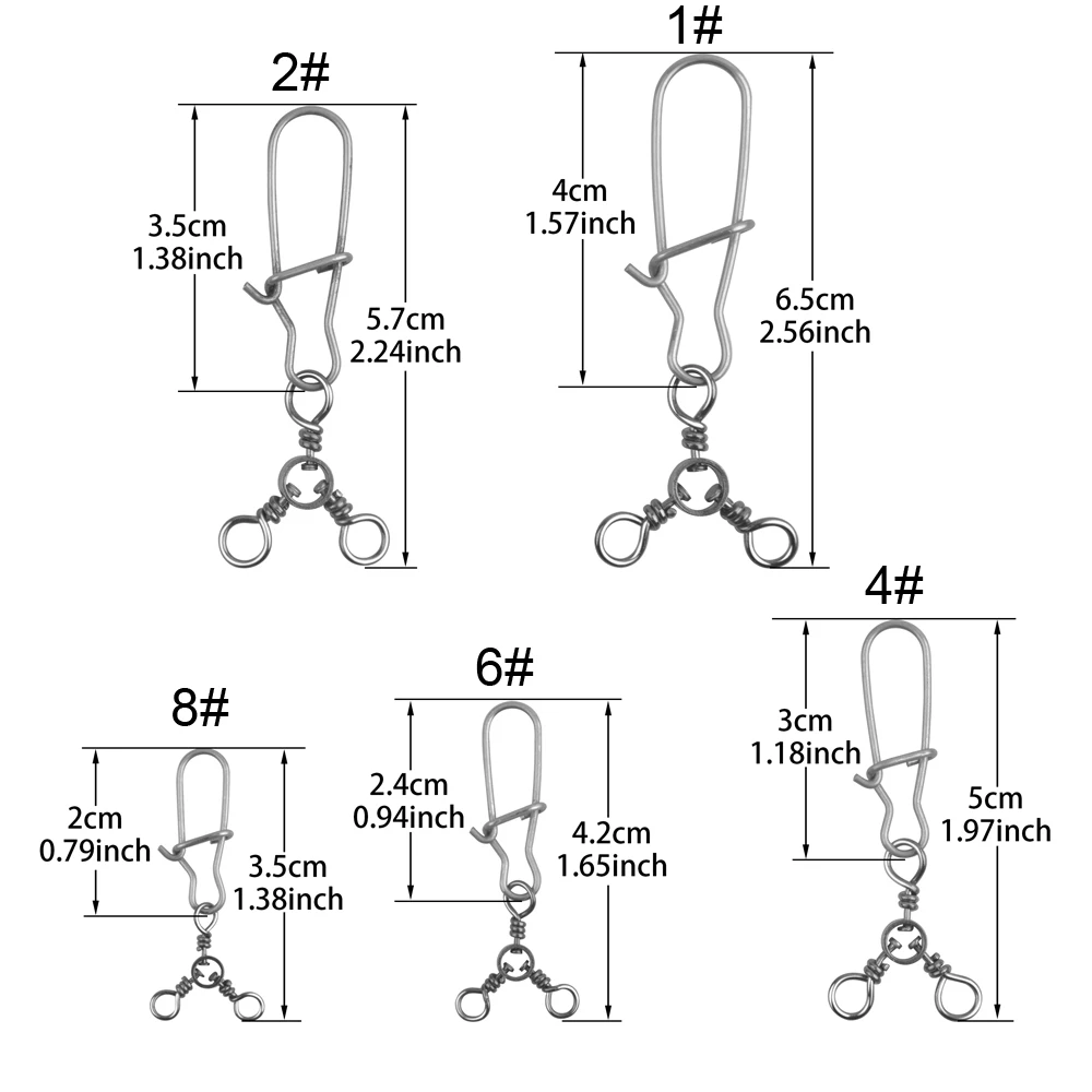 Broches giratorios de 3 vías, 50 piezas, acero inoxidable, línea cruzada, cierre Duo, barril de agua salada, Conector de aparejos de pesca triples giratorios - imagen 2