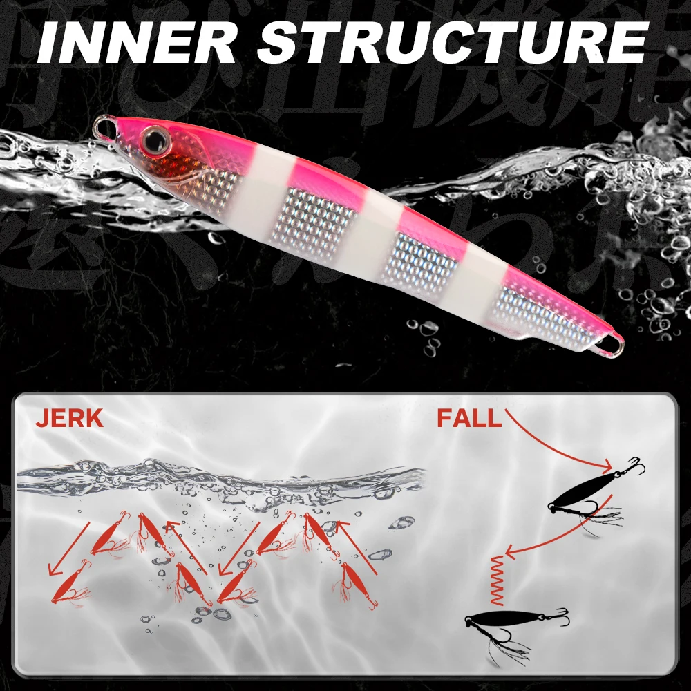 Hunthouse-señuelo de pesca con plantilla de Metal, cebo duro para Jigging, cuchara que se hunde, 15g/20g/27, 5g/36g, hundimiento lento luminoso para aparejos de pesca lubina - imagen 4