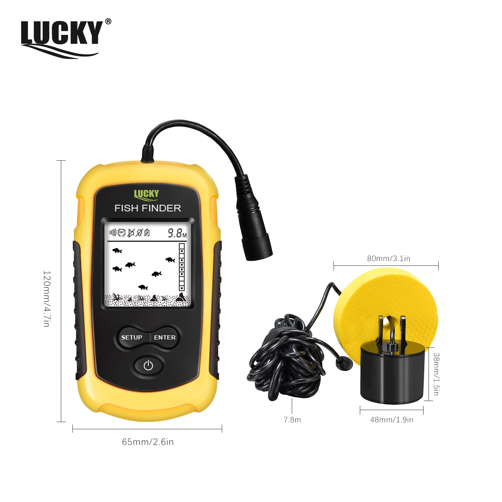 LUCKY FF1108-1 Buscador de peces portátil Pesca en hielo Sonar Sonda Alarma Transductor Buscador de peces 0,7-100 m Sonda de eco de pesca - imagen 5