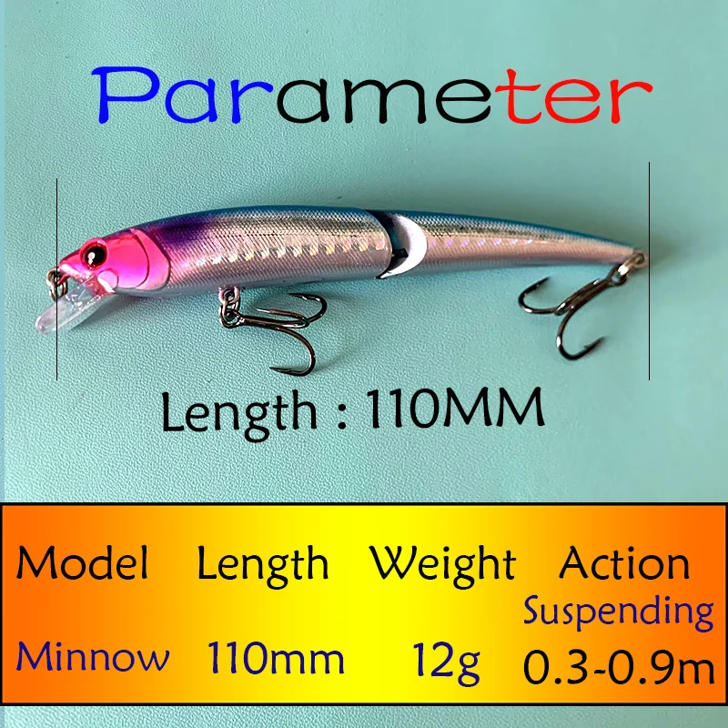 Testar-señuelo de Pesca articulado de dos secciones, 110mm, 12g, pececillo suspendido, cebo duro Artificial Wobbler para Lucio, lubina - imagen 3