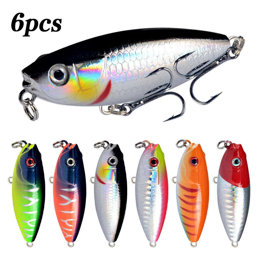Señuelo de pesca con lápiz flotante, Wobblers, cebo duro de plástico Artificial, aparejos de pesca de lubina, Lucio, pececillos, 6 uds.