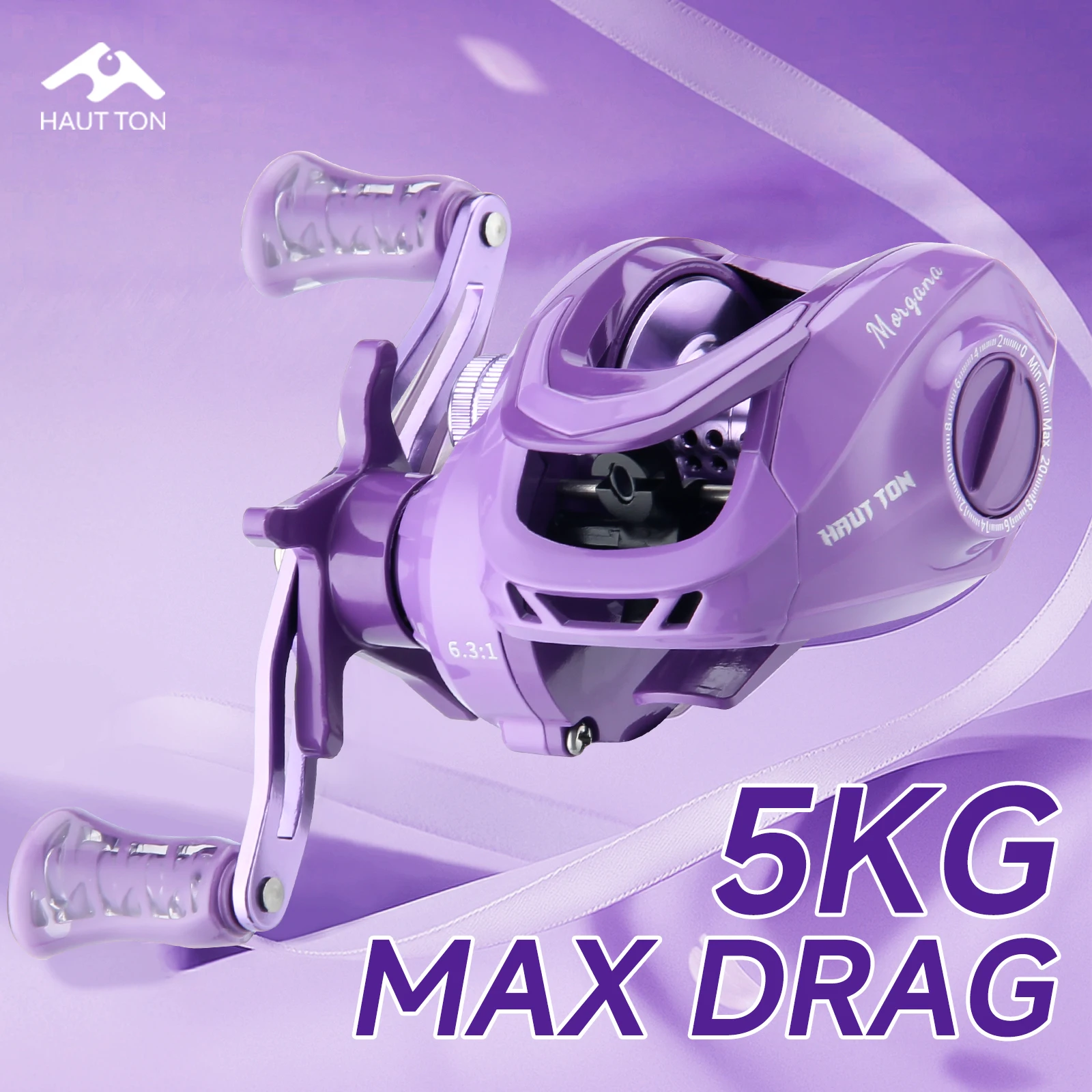 Carrete de pesca Baitcaster PURPLE MG150S/200M, arrastre máximo de 5kg, relación de engranaje de alta velocidad 6,3: 1, carrete de Metal CNC, rodamiento de Metal