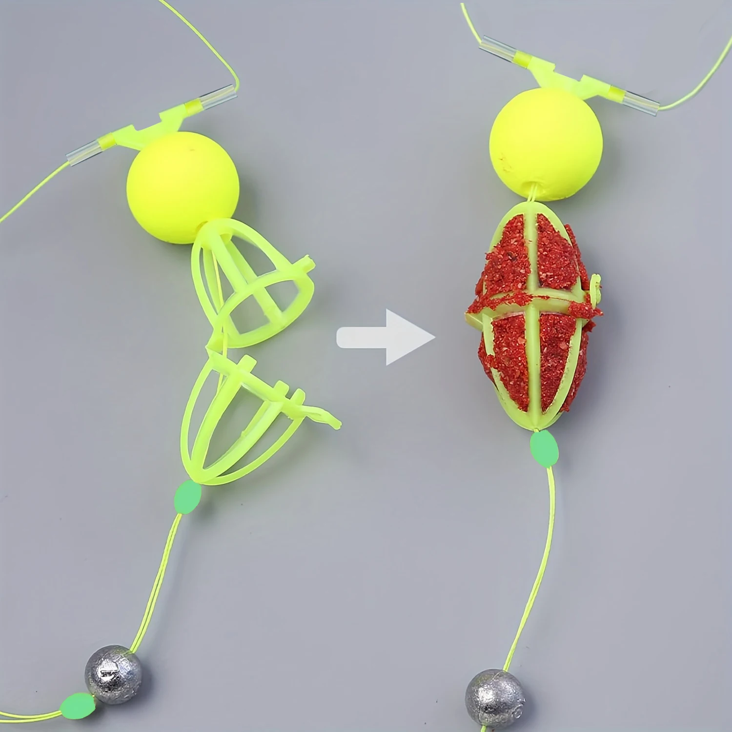 TAKBAS Juego de 4 jaulas para cebo de fondo inverso con ganchos dobles: perfecto para mirar carpa plateada y carpa cabezona - imagen 2