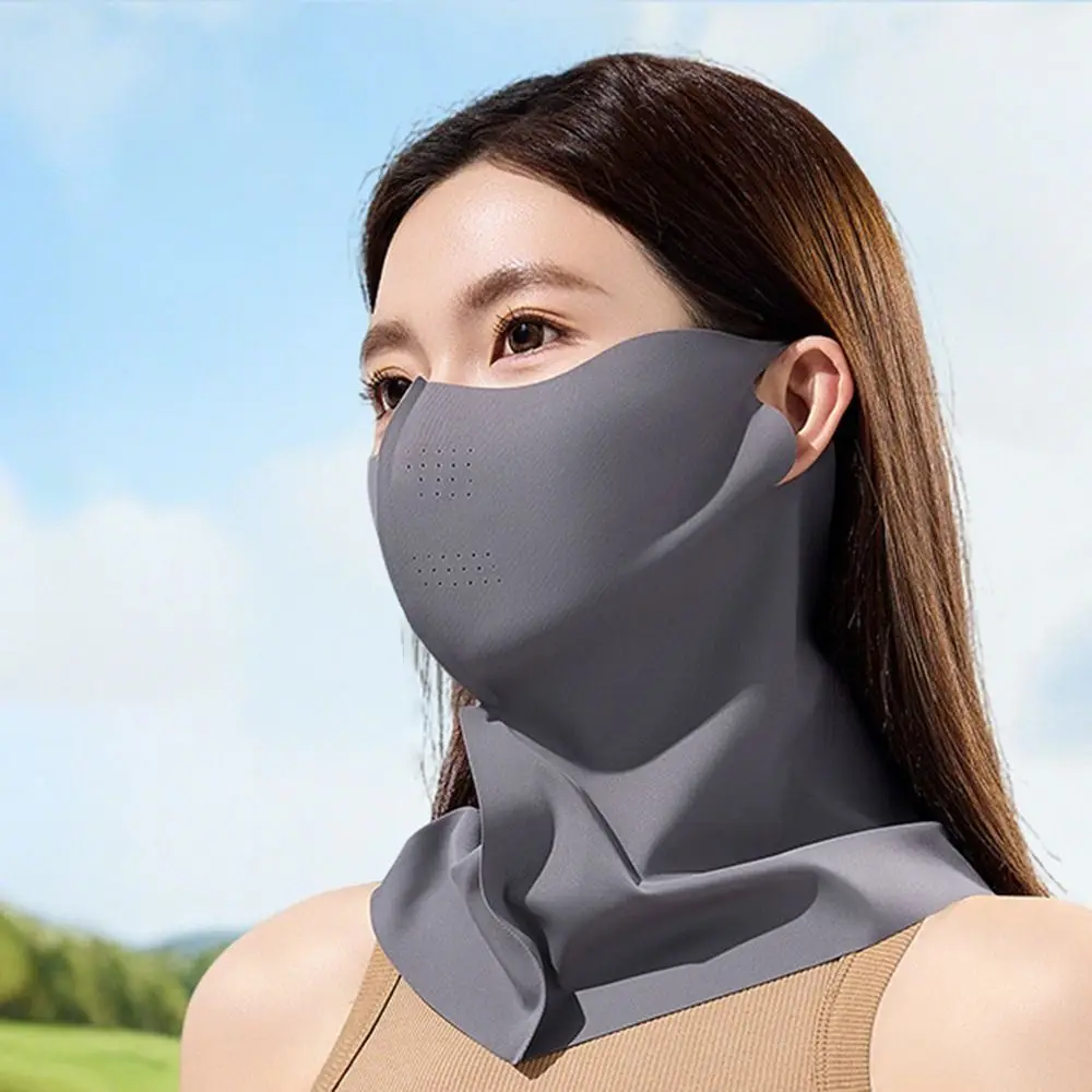 Máscara de protección solar de seda de hielo a la moda UPF50 + cara completa Anti-UV bufanda para el cuello protección del cuello sombrilla transpirable máscara facial de verano - imagen 3
