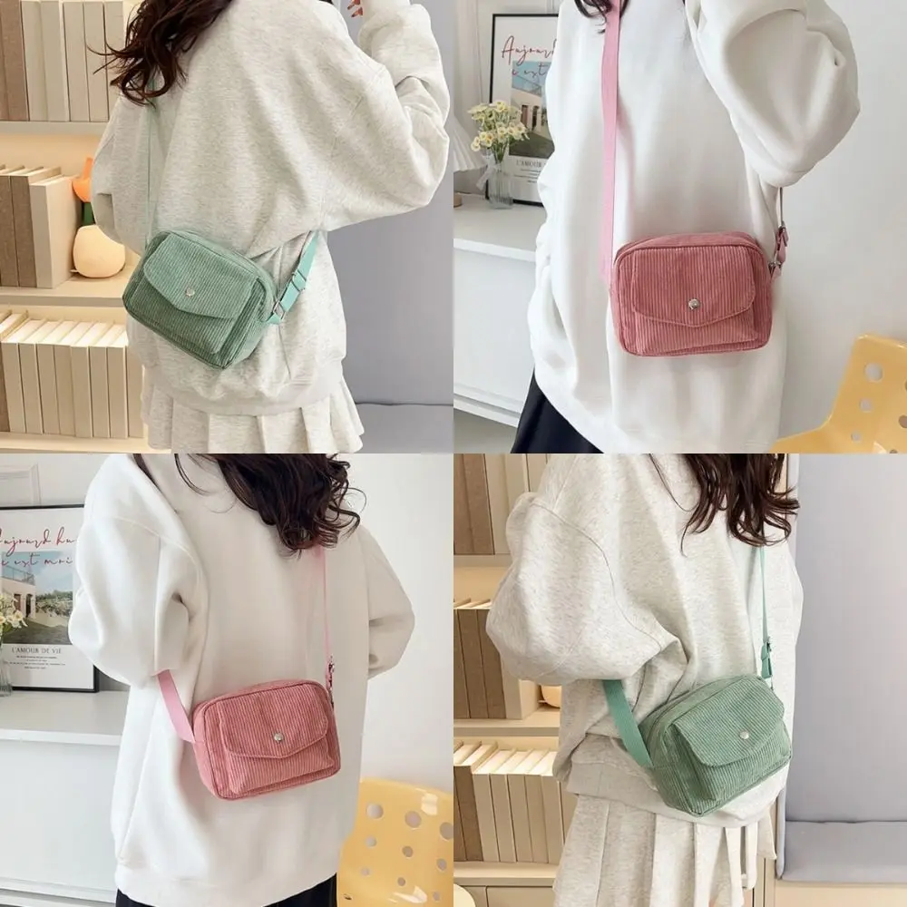 Bolso cruzado de pana a rayas, diseño Simple, correa ajustable, bolso cuadrado para mujer, Mini monedero de Color sólido para mujeres y niñas - imagen 5