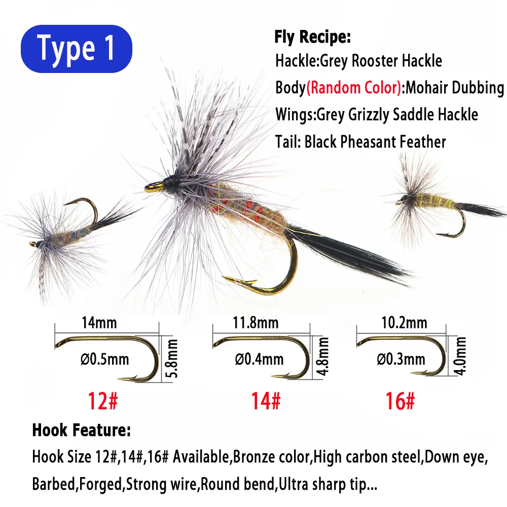 Wifreo-señuelo de pesca de trucha, 8 piezas, de la serie ADS, moscas secas, Hendrickson, Mayfly, Caddis - imagen 3