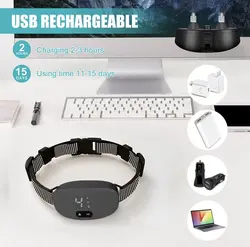 Collar antiladridos con vibración, descarga eléctrica y LED para perros