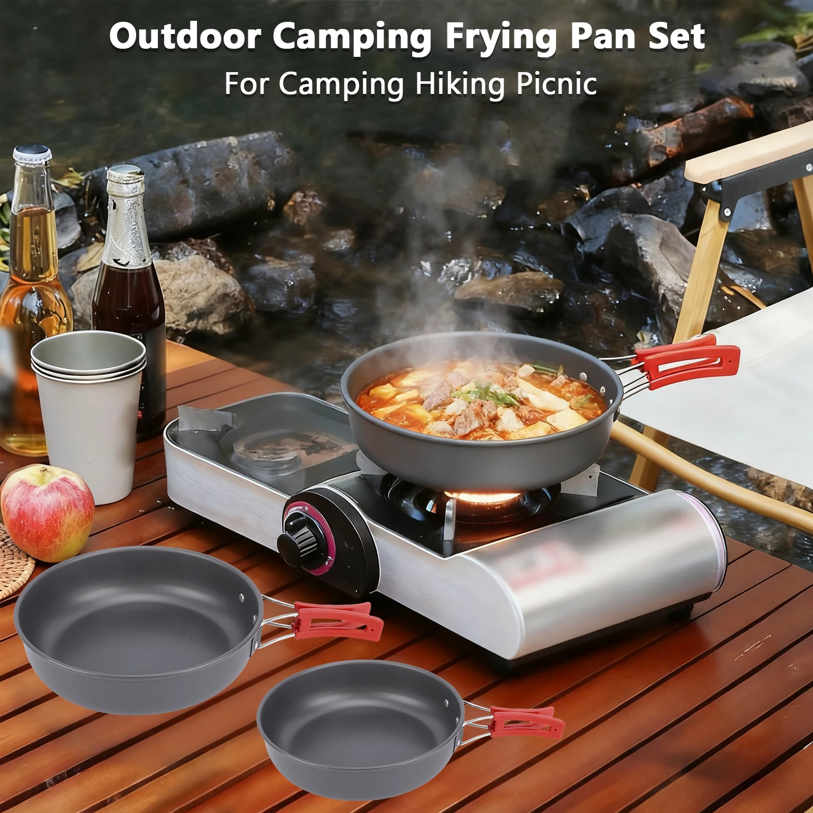 Sartén para acampar, utensilios de cocina para acampar, juego de sartenes ligeras para exteriores, Kit de aluminio duradero antiadherente portátil - imagen 3