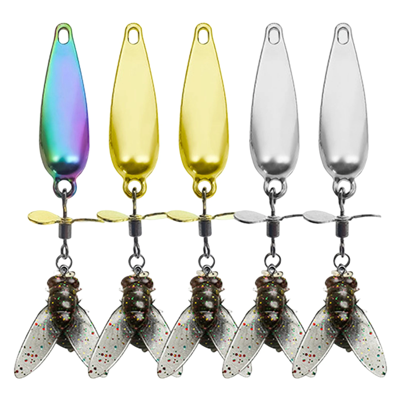 Señuelo giratorio de Metal Artificial, cebo falso con mosca 3D simulado para carpa, crucian, Tilapia, lubina, brillo de cabeza grande, 5 uds. - imagen 5