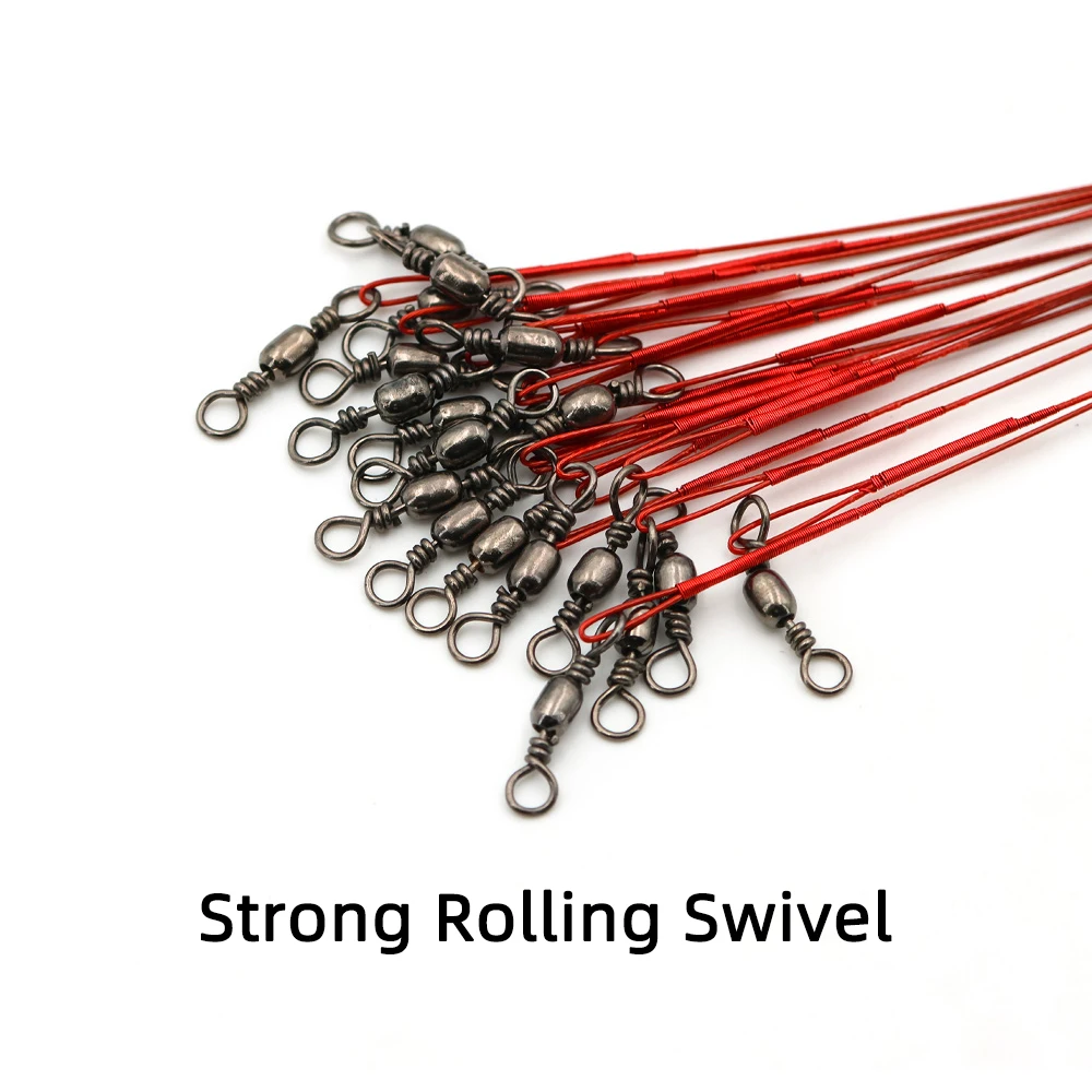 100 uds/tarjeta 15cm ~ 28cm línea de pesca de acero antimordida líder de alambre de acero con broche giratorio recubierto de nailon accesorio de pesca de alambre de rastreo - imagen 5