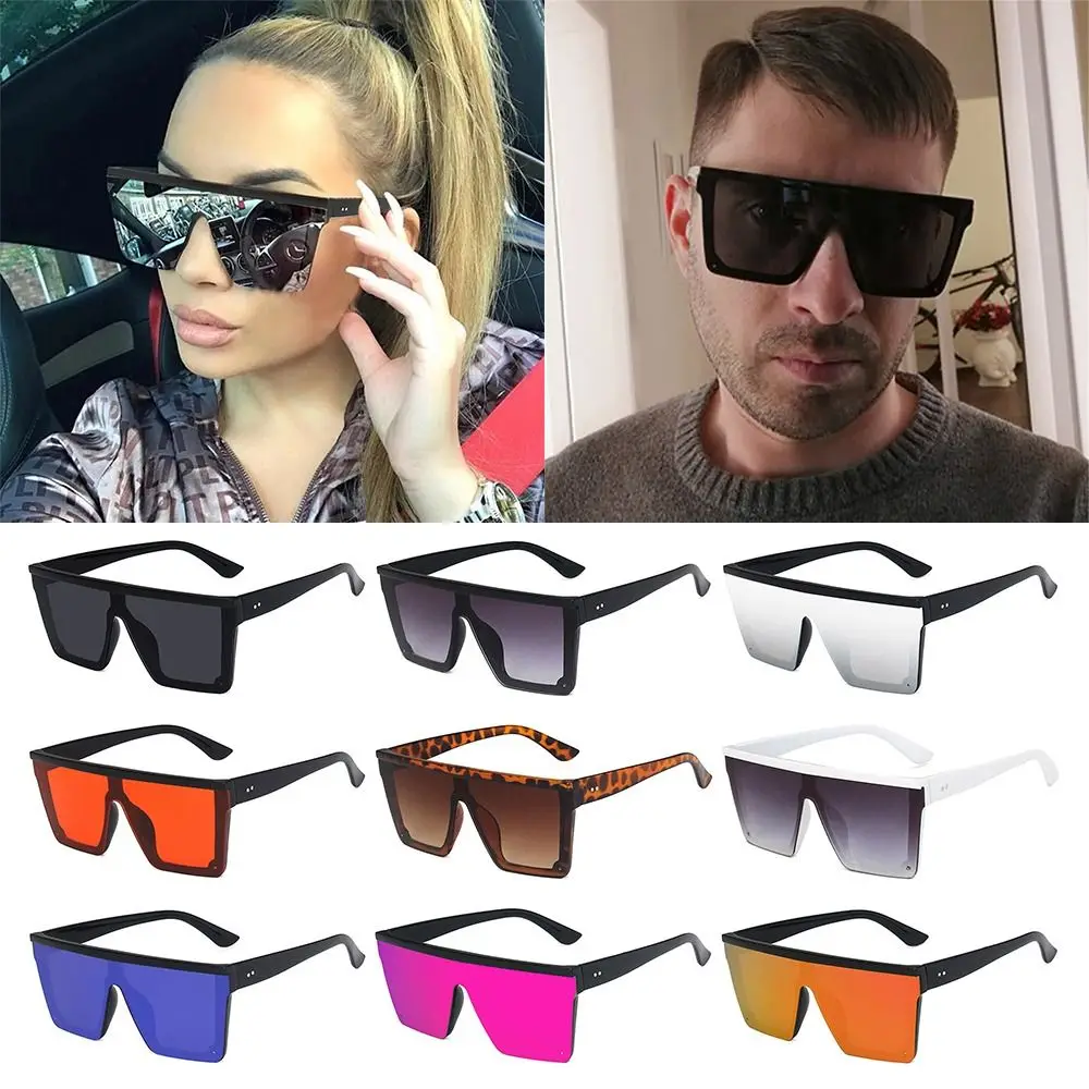 Gafas de sol retro de gran tamaño con protección UV400 de una pieza, gafas de sol con parte superior plana, gafas de sol con montura grande para mujeres y hombres