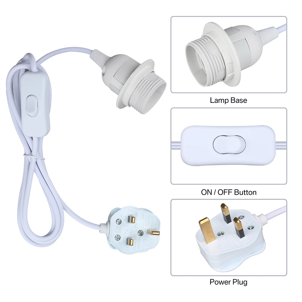 Accesorio de luz colgante de techo, Bases de lámpara de tornillo E27 con interruptor, anillo de bloqueo suspendido, Cable de extensión de 2 núcleos, accesorios de iluminación - imagen 3