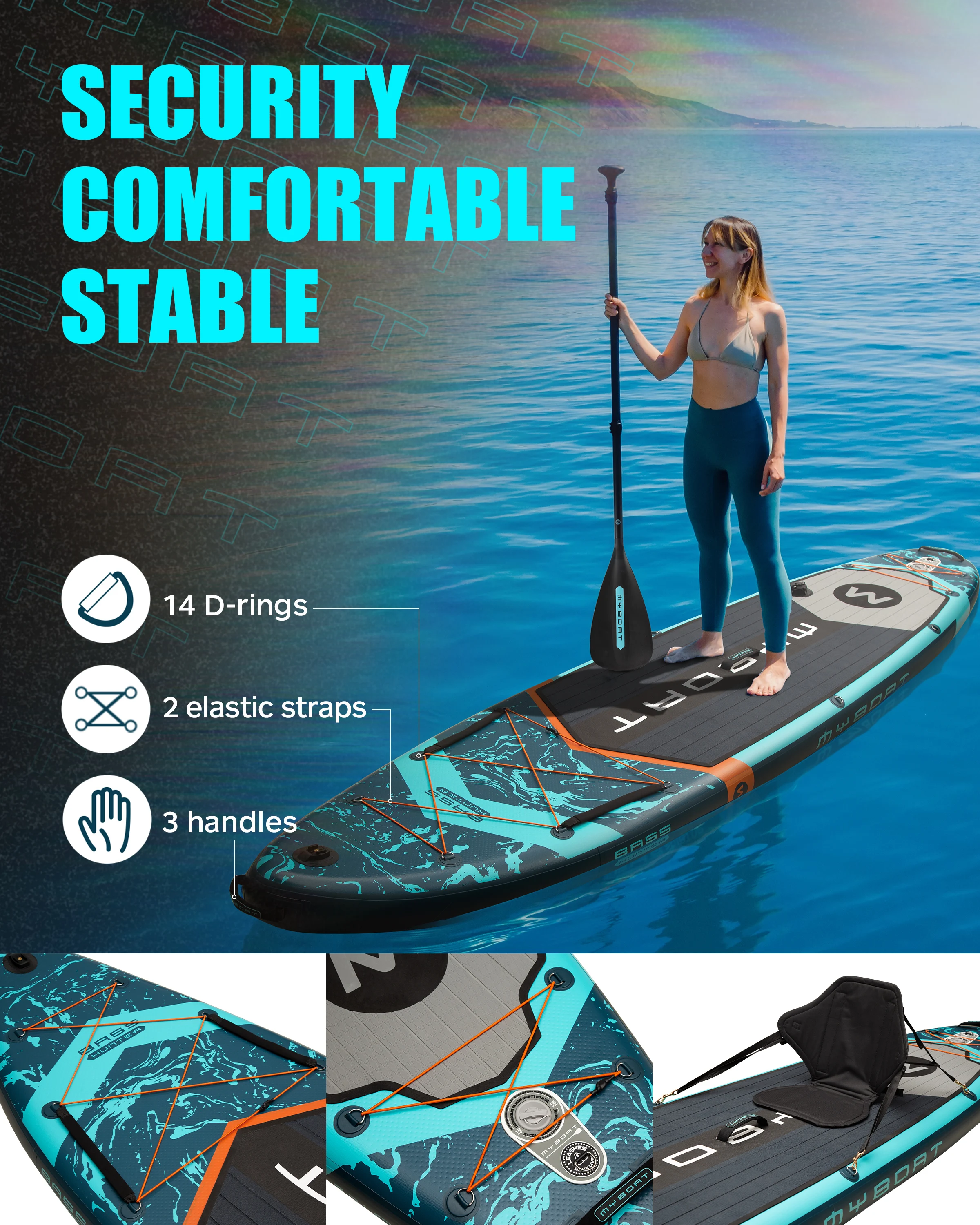 MYBOAT-Tabla de Paddle inflable Extra ancha, 11 '6 "× 34" × 6 ", Kayak de pie para pesca, tabla de Sup impermeable para deportes al aire libre, surf - imagen 5