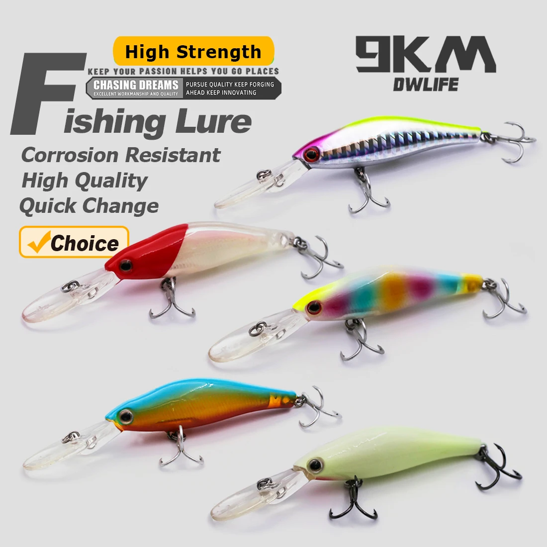 Señuelos Minnow de 9KM, 9cm, 7,3g, señuelo duro de buceo, señuelos hundidos de lubina con anzuelos triples