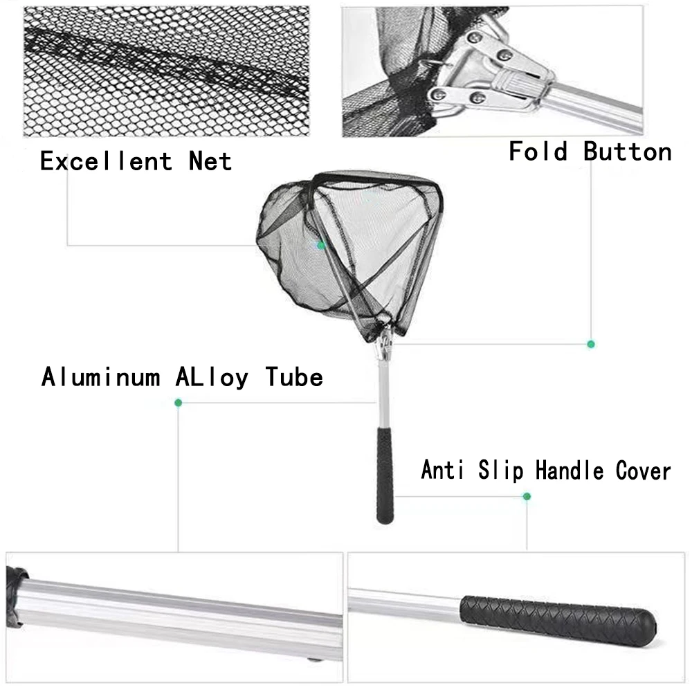 Mini red de aterrizaje de pesca de aluminio, práctica red de aterrizaje con mosca plegable, red de pesca Triangular plegable para peces al aire libre - imagen 4
