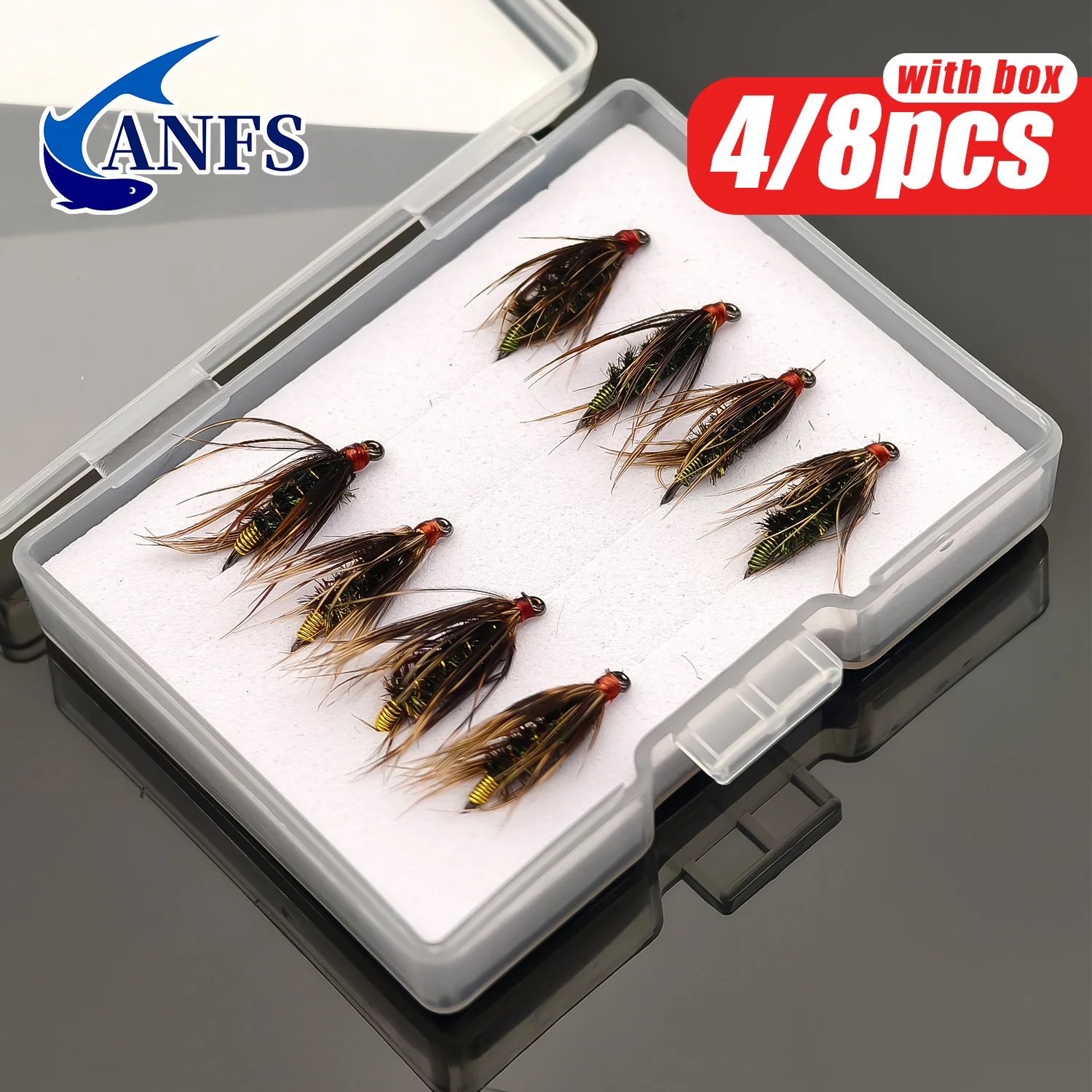 ANFS 4 piezas/8 piezas moscas de pesca con mosca húmeda, cebos con mosca hechos a mano para pesca en agua dulce