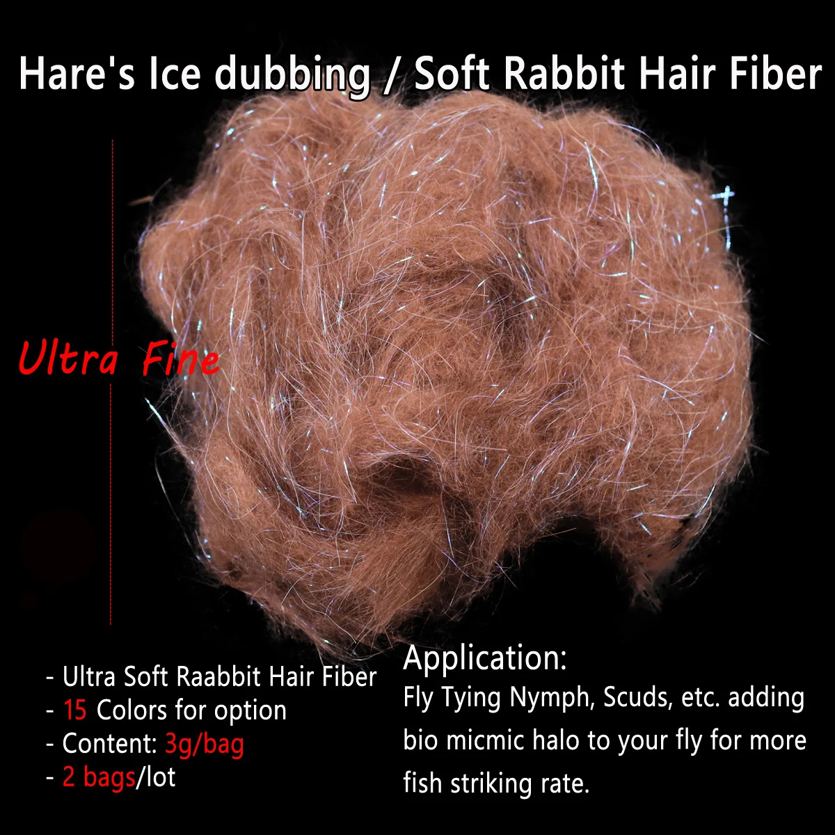 Wifreo, 1 bolsa, 3g, atado de moscas, Liebre, Ice Dub, Ninfa, Scuds, ala de hielo, Material de doblaje del tórax con Flash Sparkle, fibra de pelo de conejo - imagen 2