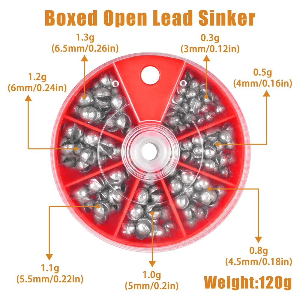 120 gramos/caja, pesas de pesca redondas divididas, plomos de pesca extraíbles, plantilla de pesca, accesorios, equipo - imagen 4