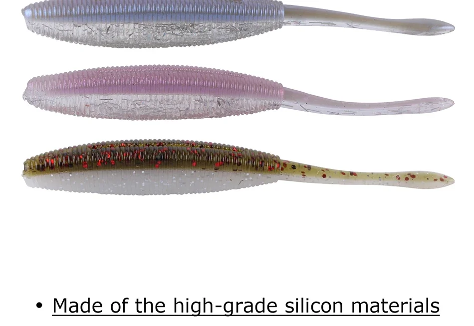 Detalle del cuerpo de silicona flexible y lentejuelas láser del señuelo Goture