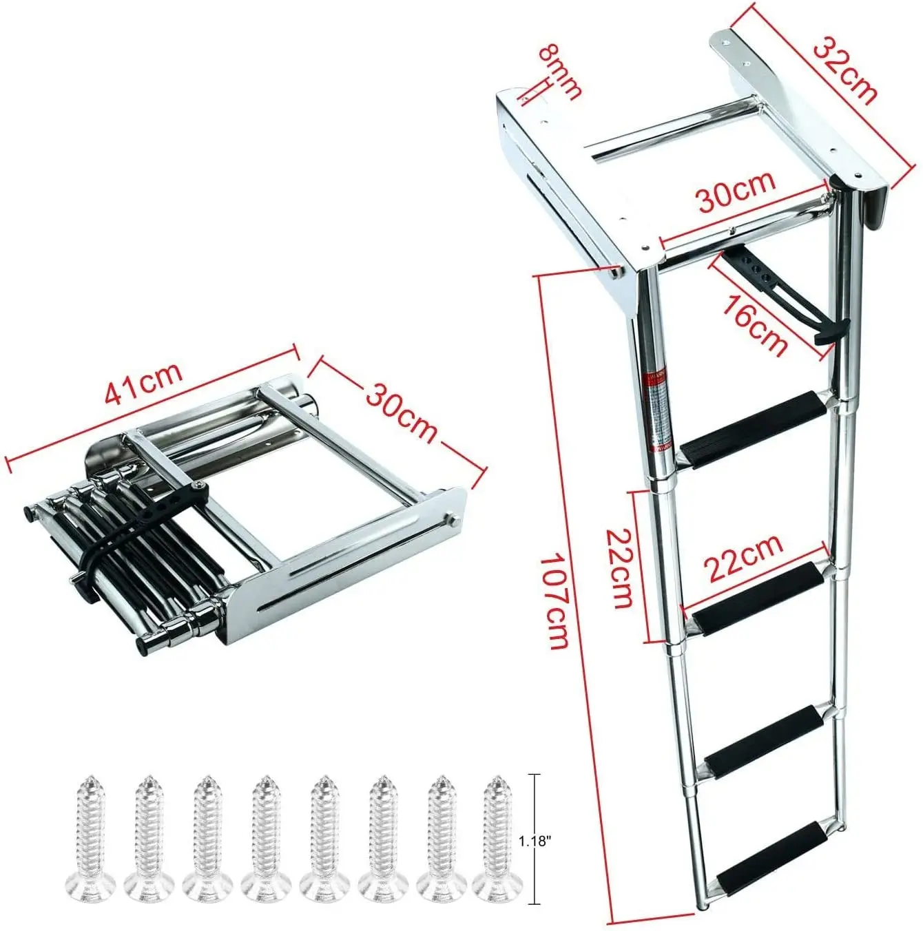 Escalera de lanzamiento marina de acero inoxidable, escalera de embarque telescópica plegable, Pedal para yate, accesorios de lancha rápida - imagen 2