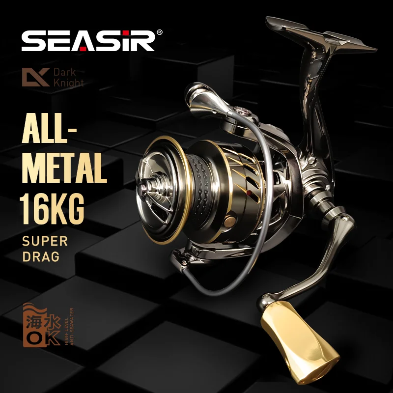 SEASIR Dark Knight Carrete de pesca giratorio de Metal, accesorio ultraligero, superarrastre, 30kg, 7 + 1BB, para agua salada