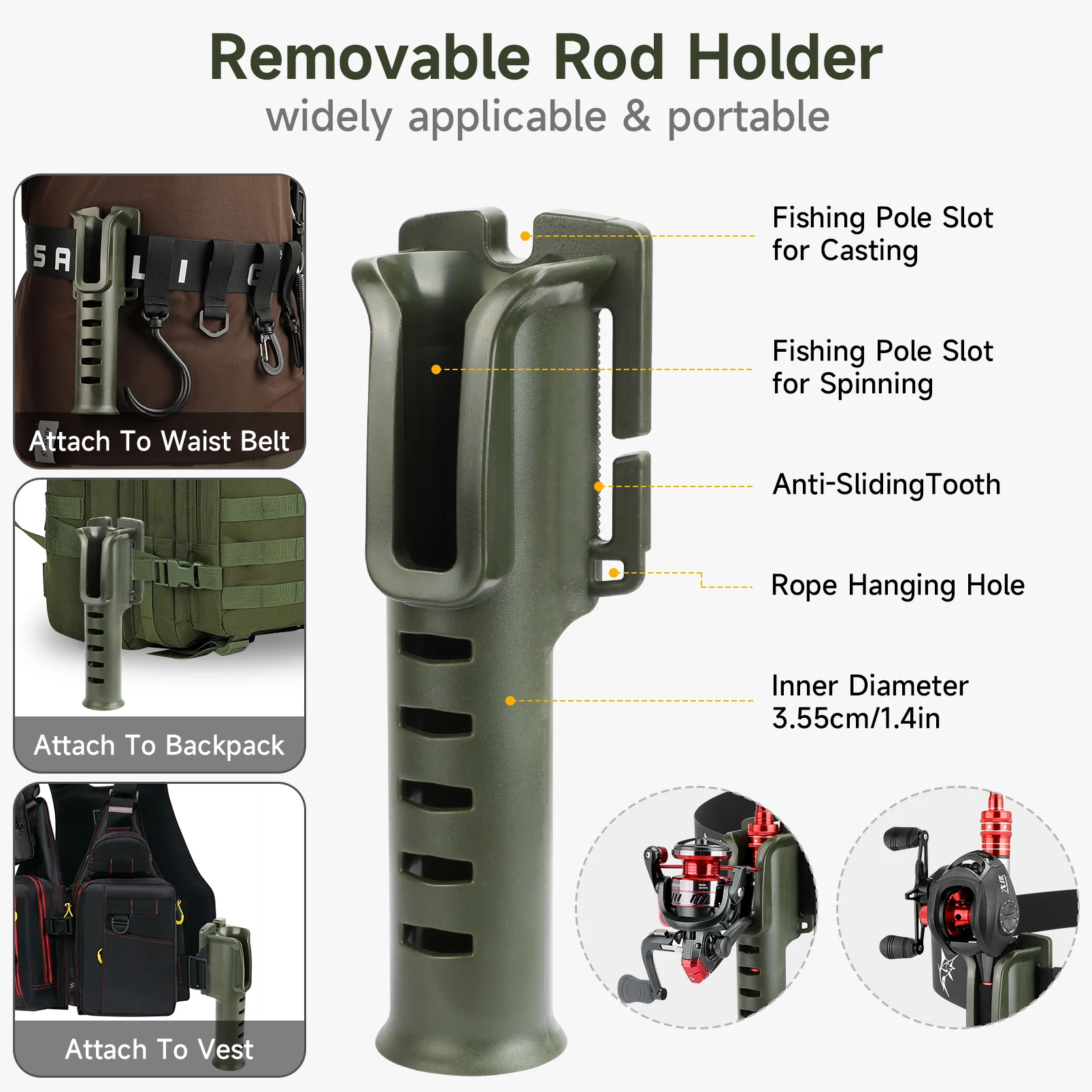 SANLIKE-Cinturón de caña de pescar con 4 hebillas de plástico, bolsa de alicates Lua plus, cilindro de caña de pescar portátil - imagen 4
