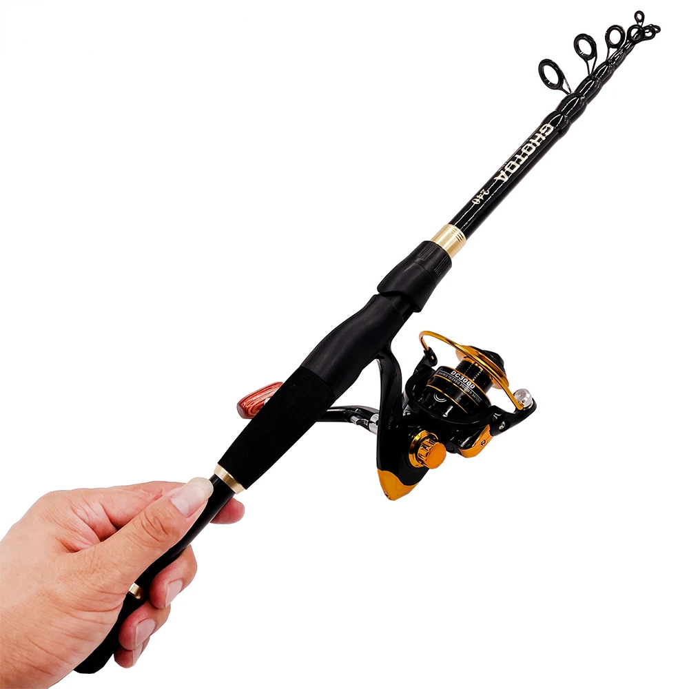 Combo de caña de pescar con señuelo, caña de pescar telescópica para viaje y surf, sección 5/6/7/8 y carrete de Metal giratorio 5,2: 1, agua dulce y salada - imagen 2