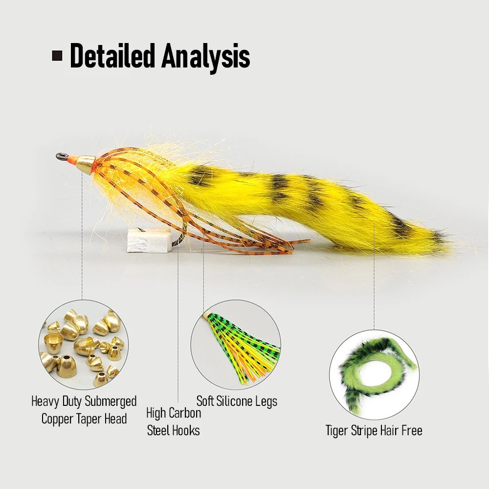 1/0 Zonker Streamer moscas de pesca con mosca con cabeza de cono de latón patas de silicona piel de liebre señuelo de pesca con mosca para lubina trucha salmón - imagen 5