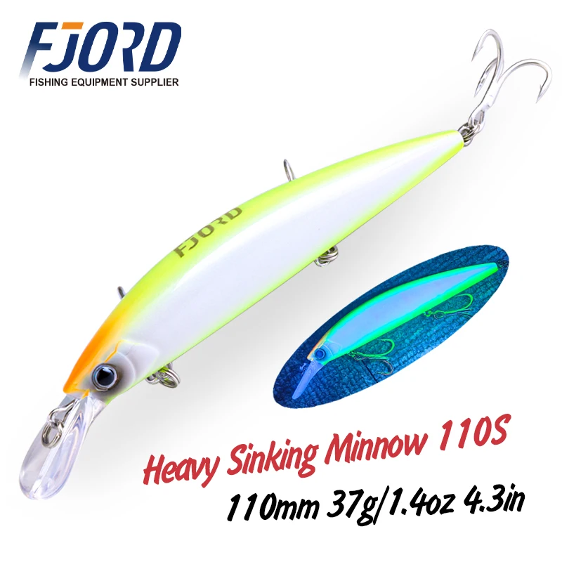 FJORD-SEÑUELOS DE PESCA DE pececillos de hundimiento pesado, cebo Artificial de mar de fundición larga, Jerkbait, 110S, 37g, 90S, 29g, 70S, 17g