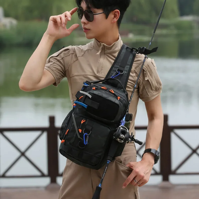 Bolsa de pesca multifuncional, bolsa de pesca con señuelo de gran capacidad, almacenamiento para deportes al aire libre y ciclismo, bandolera de un solo hombro - imagen 3